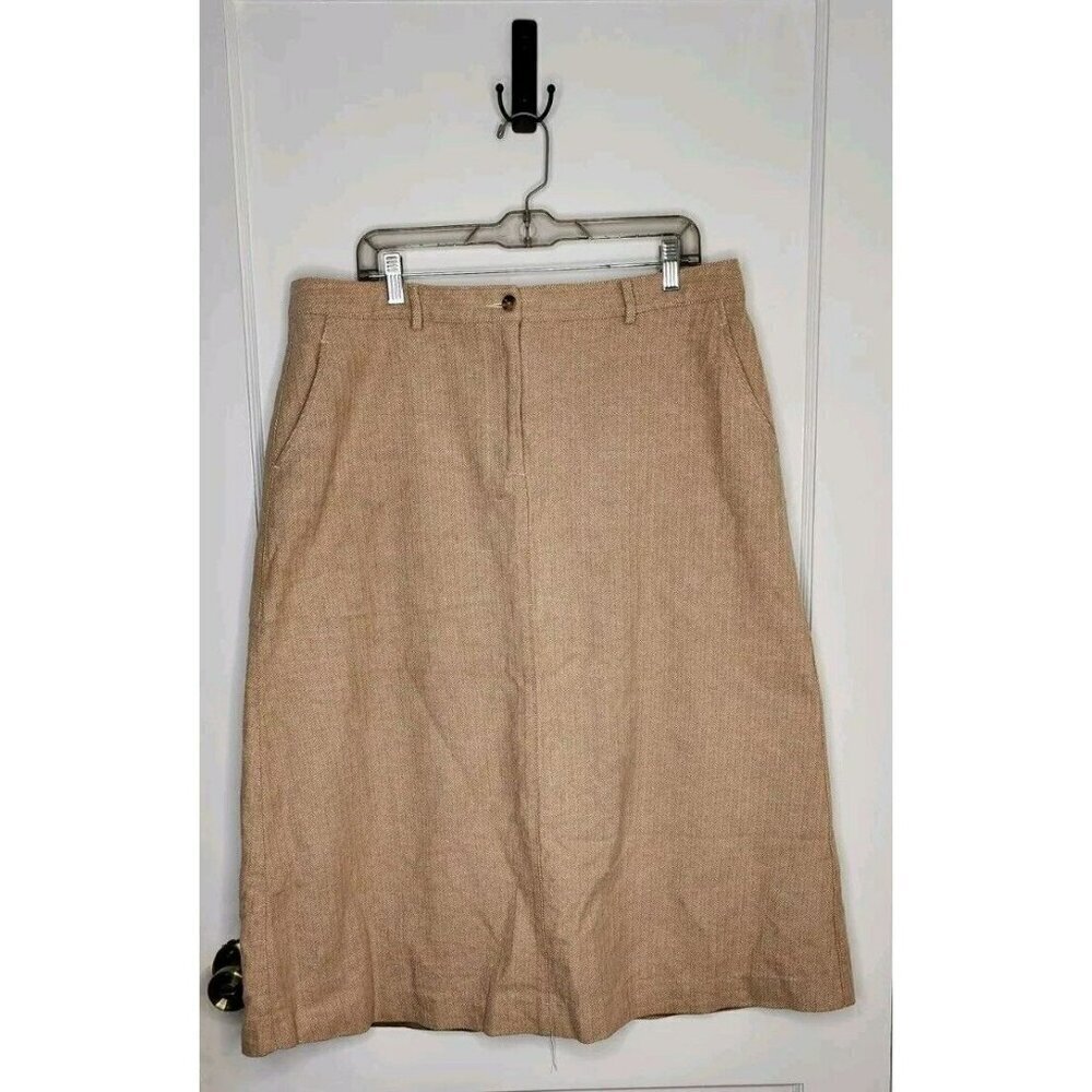 LL Bean Skirt Size 16 Beige Chevron Plaid Midi Equestrian Horse Academia Cowgirl